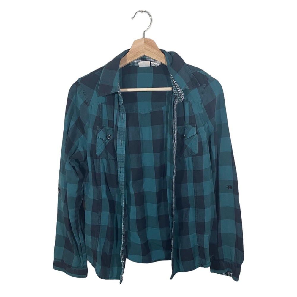 3 for $12: Vintage Mudd Kids Dark Blue Green Gingham Button Down Top Size XL
